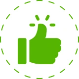 Green thumbs up icon with white background.